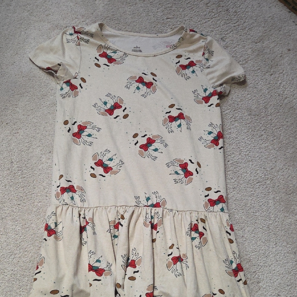 Wonder Nation Cream Dress with Reindeer Design